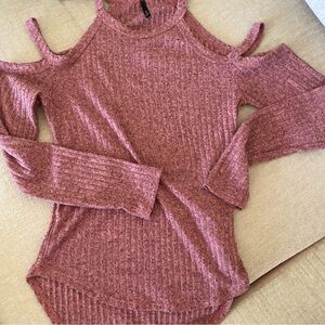Women's Maroon Cold Shoulder Sweater